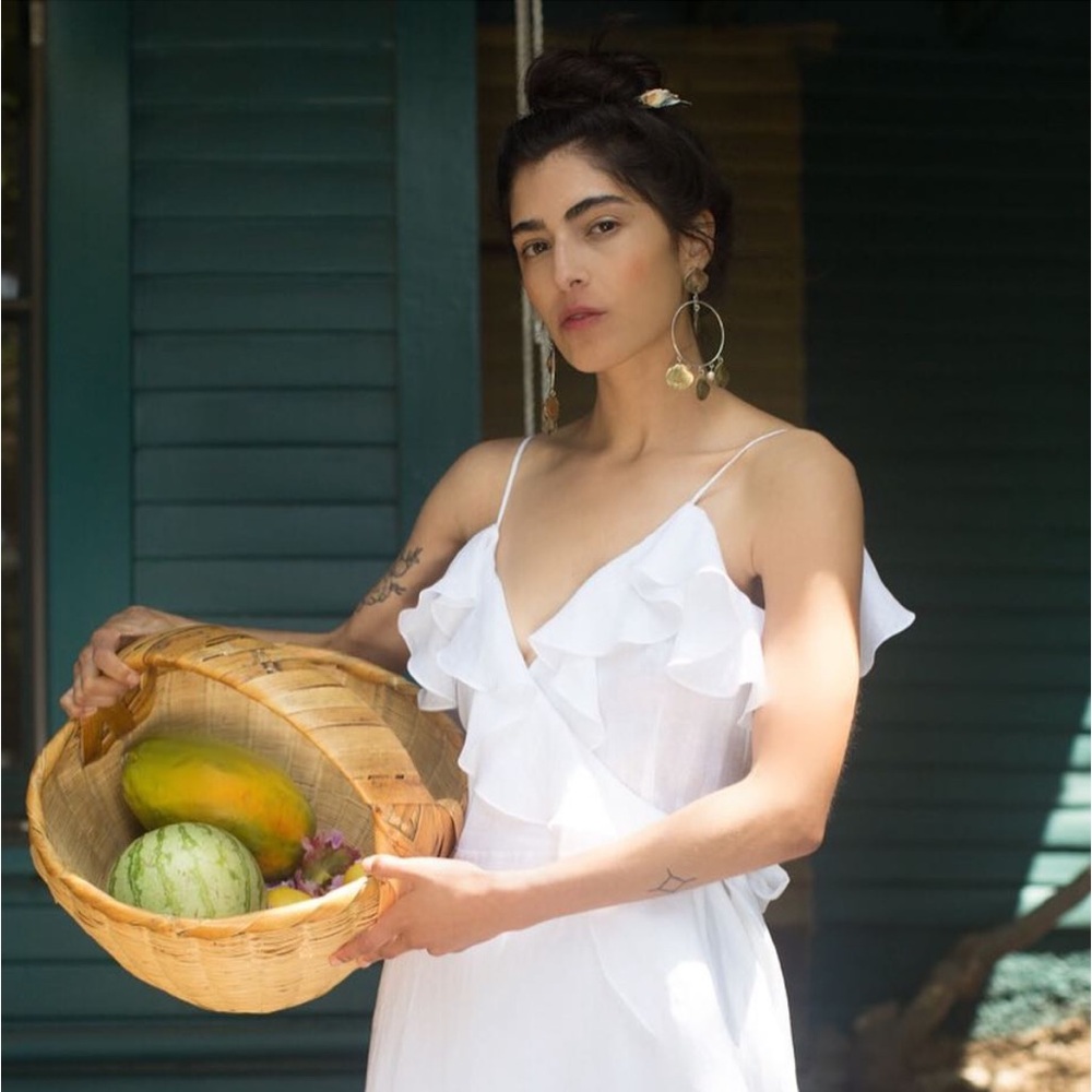 Beatrice Valenzuela White Linen Alcatraz Wrap Dress